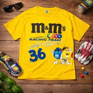 1999 M&M’s Racing Team Ernie Irvan #36 NASCAR Vintage Y2K Graphic Tee Yellow